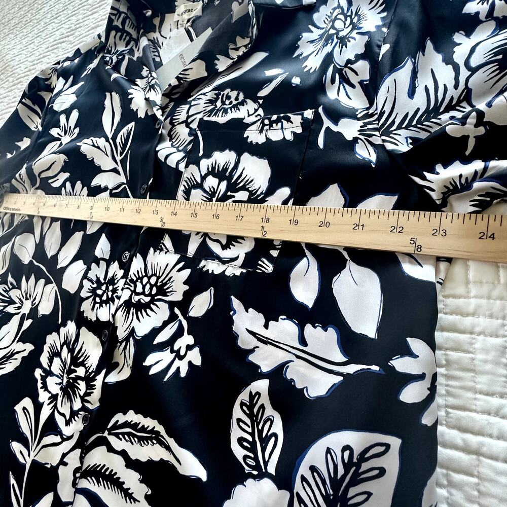 ee:some Women's Short Sleeve Aloha Shirt Floral Black & White Size Medium - Picture 7 of 8